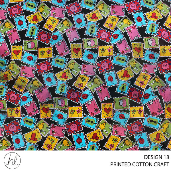 LOVE STAMP PRINTED FABRIC 140CM  BLACK ROLL ROLL 001