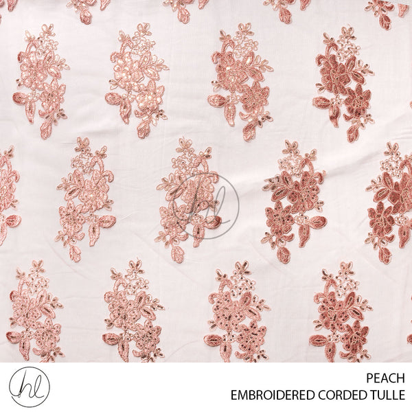 Embroidered Corded Tulle (55) Peach (150cm) Per M