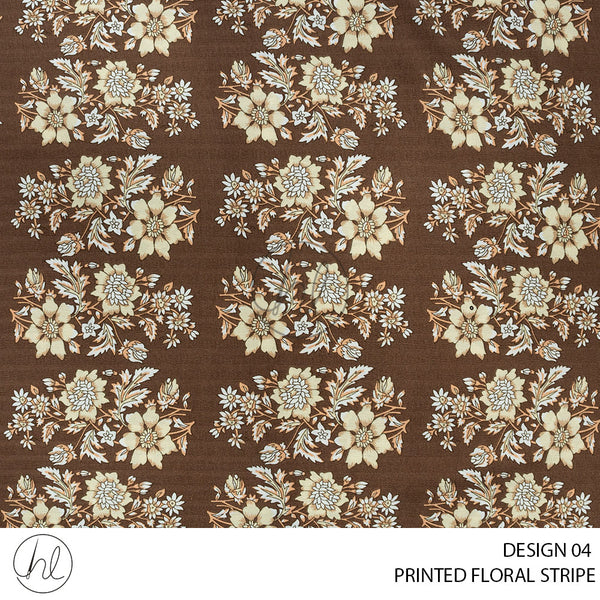 Printed Floral Stripe (51) Brown (Design 04) (150cm) Per M