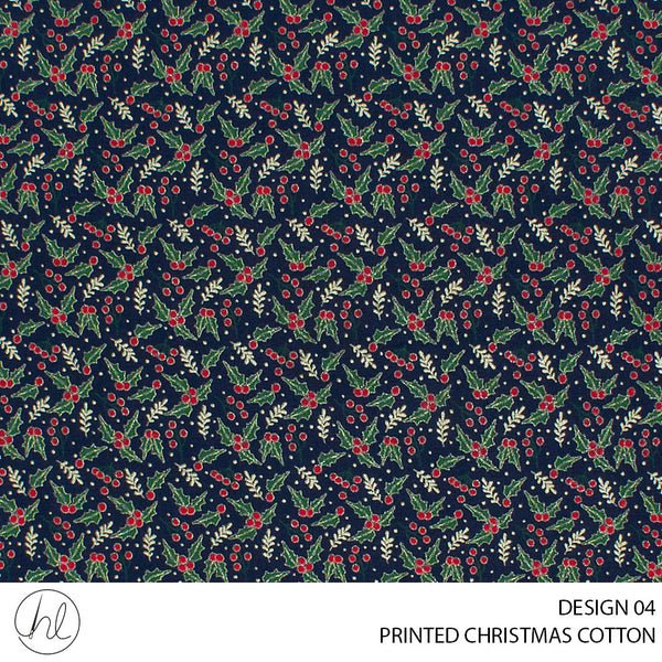 PRINTED CHRISTMAS COTTON (DESIGN 166) (51) NAVY (145CM) PER M