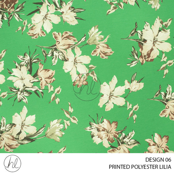 Printed Polyester Lilia (80) Green (Design 06) (150cm) Per M