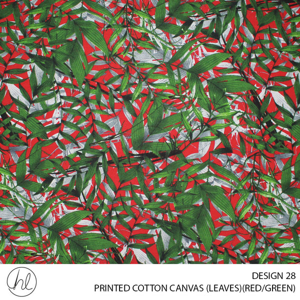 PRINTED COTTON CANVAS (DESIGN 28) (150CM) (PER M) (RED/GREEN) (LEAVES)