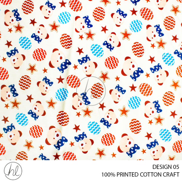 COTTON CRAFT CANDY BEAR PRINTED FABRIC BEIGE/BLUE ROLL ROLL 001