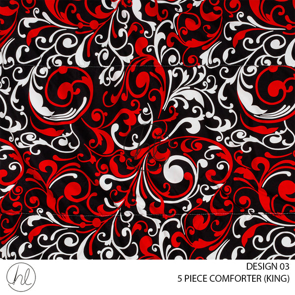 5 PIECE COMFORTER (DESIGN 03) (RED/BLACK/WHITE) (235X235CM)