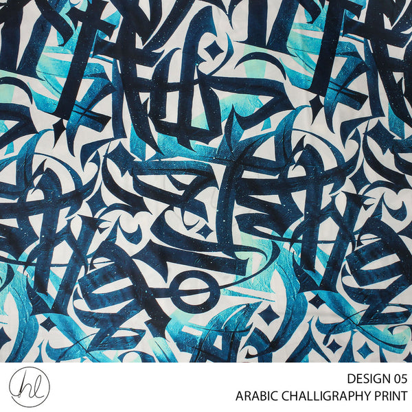 ARABIC CALLIGRAPHY PTD FABRIC 150CM NAVY ROLL ROLL 001