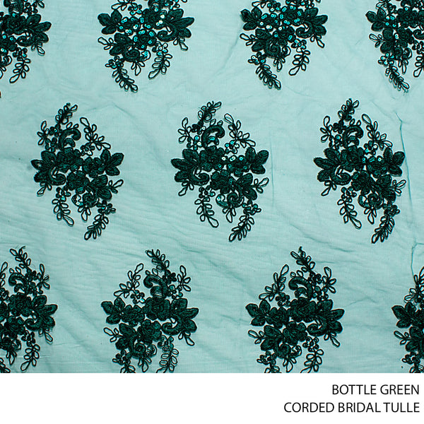 BRIDAL TULLE CORDED BOT/GREEN ROLL 001 1