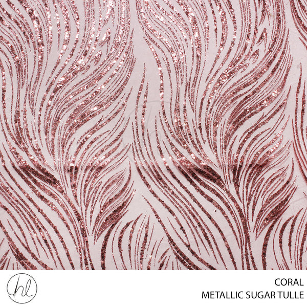 TULLE SUGAR MTLC WAVES CORAL FABRIC 140CM ROLL ROLL 001