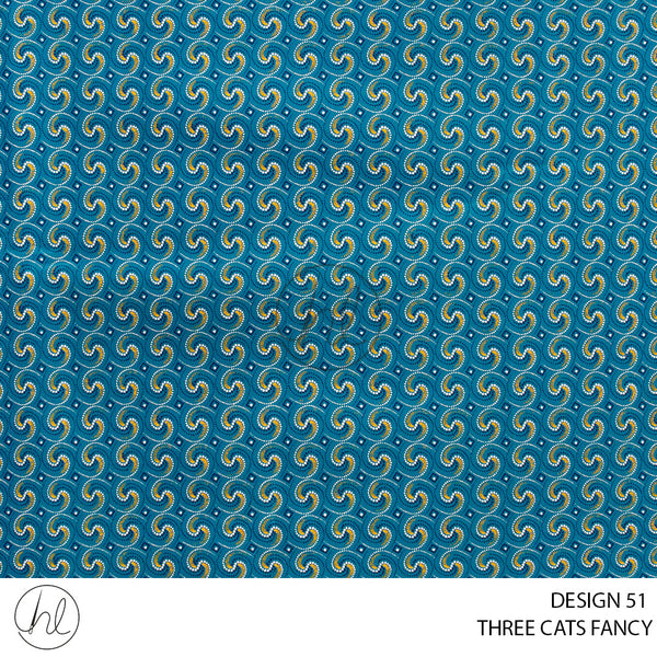 Three Cats Fancy (419) Turquoise (Design 51) (90cm) Per M