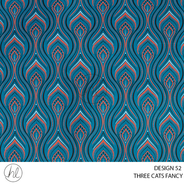 Three Cats Fancy (419) Turquoise (Design 52) (90cm) Per M