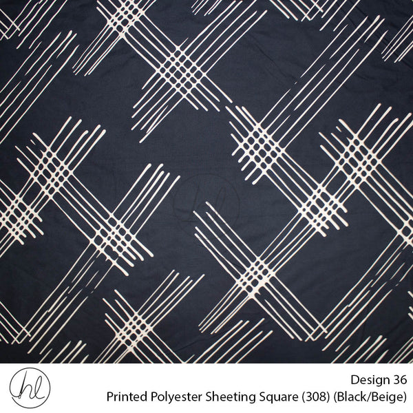 Printed Polyester Sheeting (240cm) (Square) (Black/Beige) (Per m)