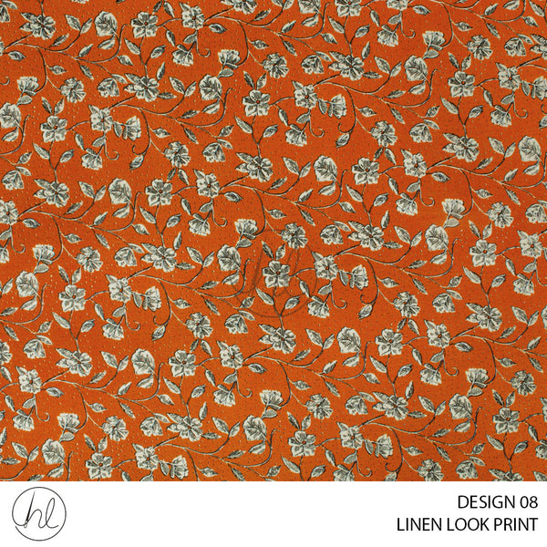 Linen Look Print (51) Rust (Design 08) (150cm) Per M