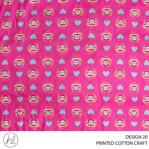 COTTON CRAFT PRINTED FABRIC BABGLE JANGLE PINK ROLL ROLL 001