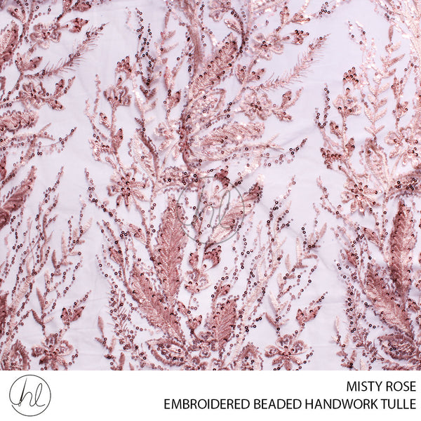 EMBROIDERED BEADED HANDWORK TULLE (55) MISTY ROSE (140CM) PER M