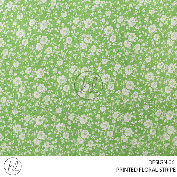 Printed Floral Stripe (51) Lime (Design 06) (150cm) Per M