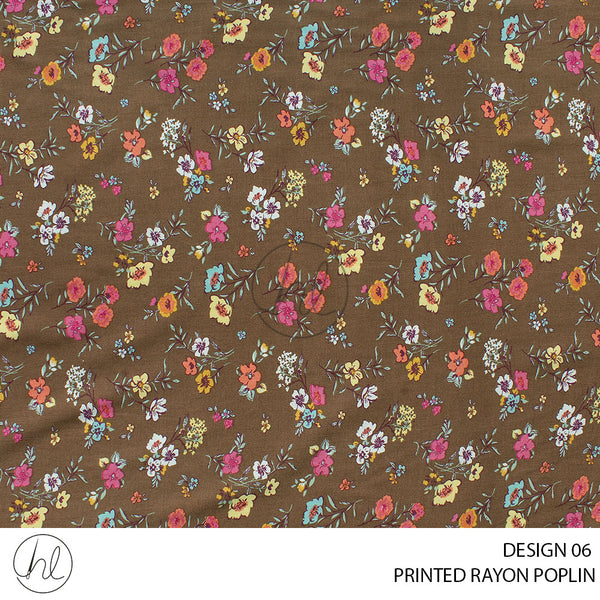 Printed rayon Poplin (51) Coffee (Design 06) (145cm) Per M