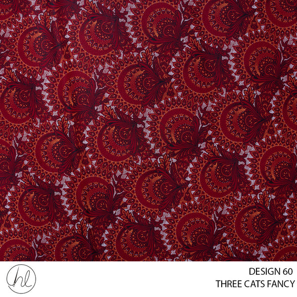 Three Cats Fancy (419) Red (Design 60) (90cm) Per M