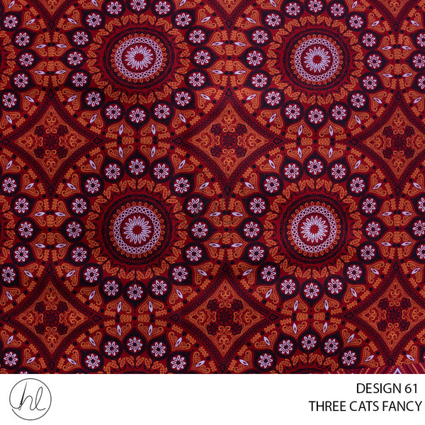 Three Cats Fancy (419) Red (Design 61) (90cm) Per M