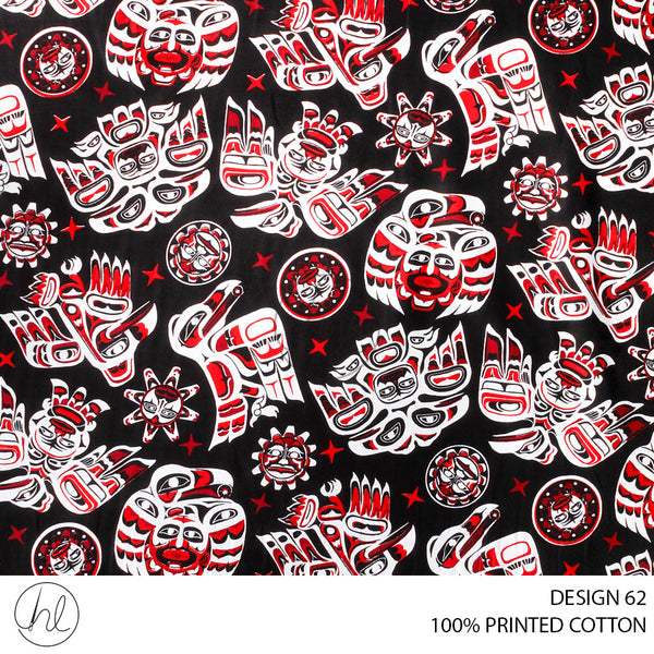 100% PRINTED COTTON (3408) BLACK  (110CM) PER M