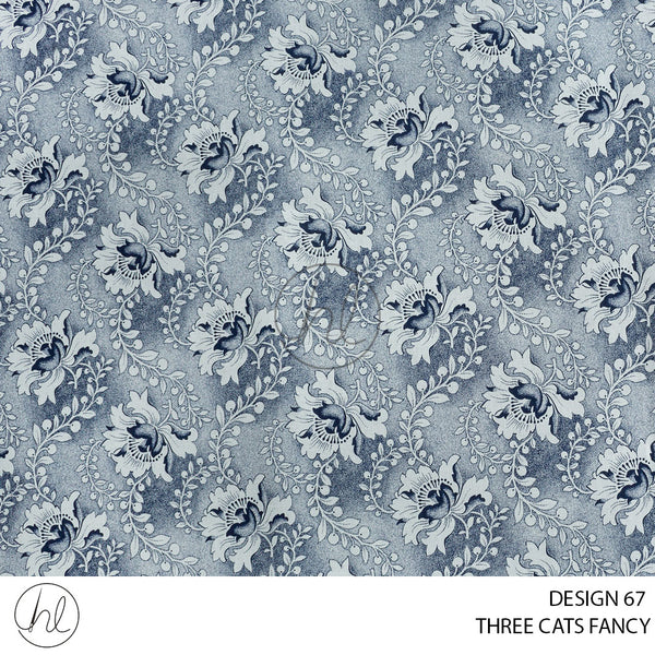 Three Cats Fancy (419) Blue (Design 67) (90cm) Per M