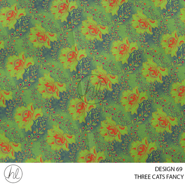 Three Cats Fancy (419) Lime (Design 69) (90cm) Per M