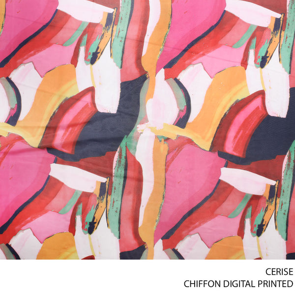 CHIFFON DIGITAL PRINTED FARBIC 150CM CERISE ROLL ROLL 001