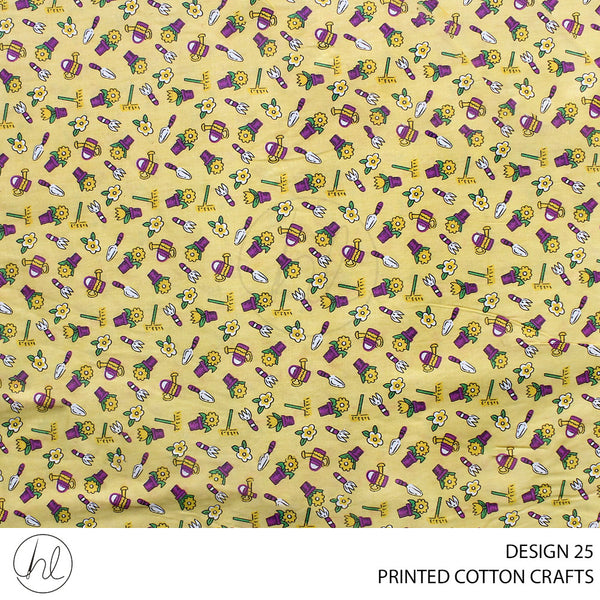 COTTON CRAFT GARDEN TOOLS PRINTED FABRIC YELLOW ROLL ROLL 001