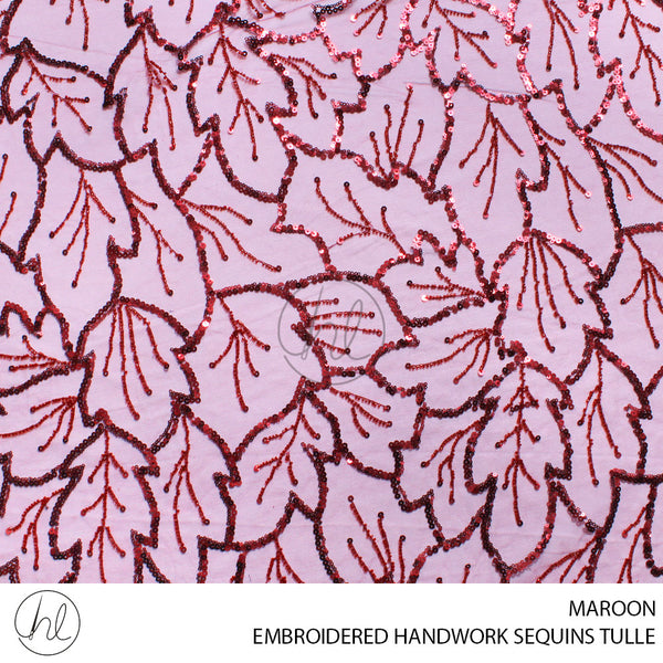EMBROIDERED HANDWORK SEQUINS TULLE (55) MAROON (140CM) PER M