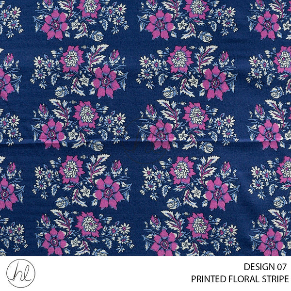 Printed Floral Stripe (51) Blue (Design 07) (150cm) Per M