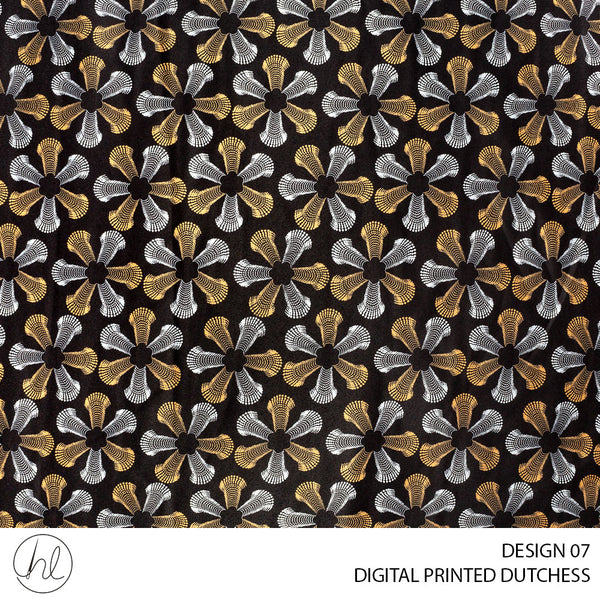 Digital Printed Dutchess Satin (55) Black (Design 07) (150cm) Per M