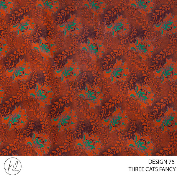 Three Cats Fancy (419) Orange (Design 76) (90cm) Per M