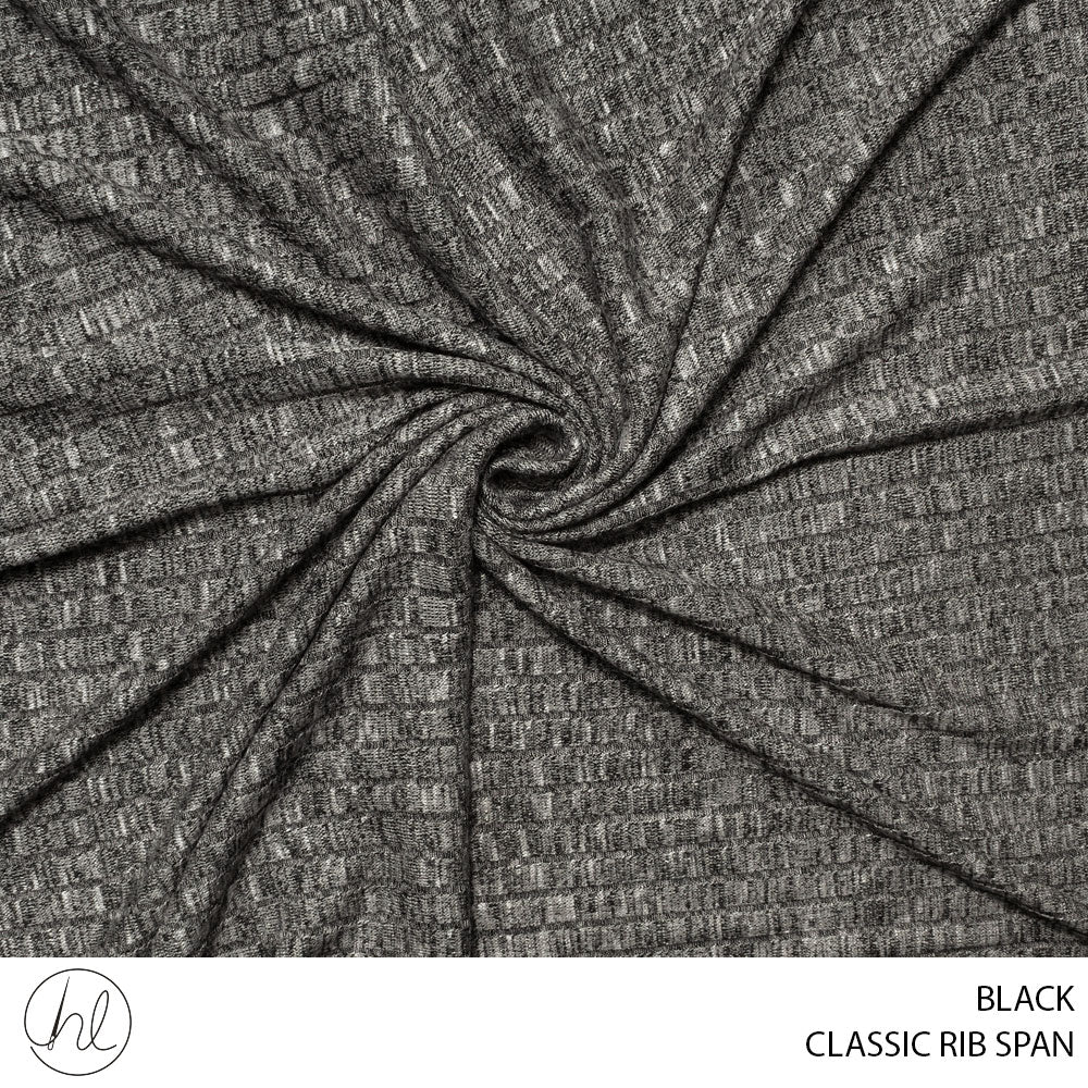 CLASSIC RIB SPAN (51) BLACK (150CM) PER M – Habby And Lace