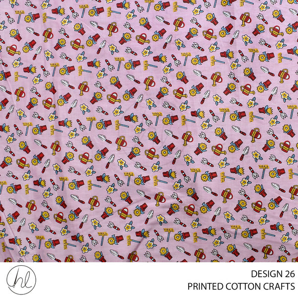 COTTON CRAFT GARDEN TOOLS PRINTED FABRIC PINK ROLL ROLL 001