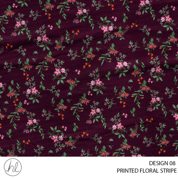 Printed Floral Stripe (51) Burgandy (Design 08) (150cm) Per M