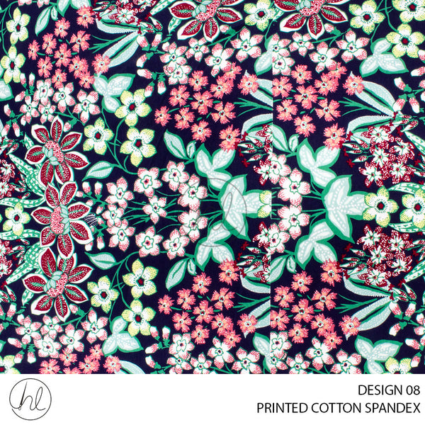 PRINTED COTTON SPANDEX (51) NAVY (150CM) PER M