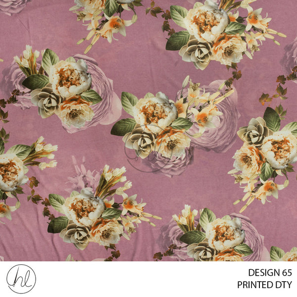 Printed DTY (53) Dusty Pink (Design 65) (150cm) Per M