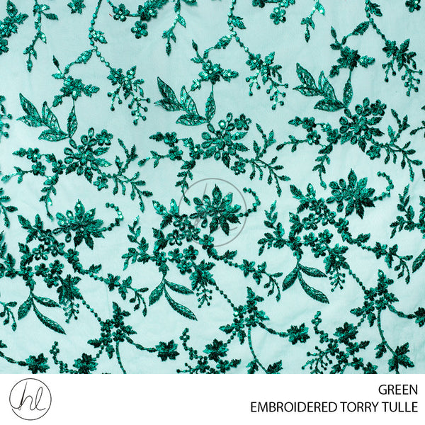 EMBROIDERED TORRY TULLE (53) GREEN (130CM) PER M