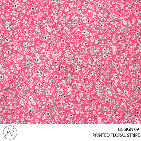 Printed Floral Stripe (51) Pink (Design 09) (150cm) Per M