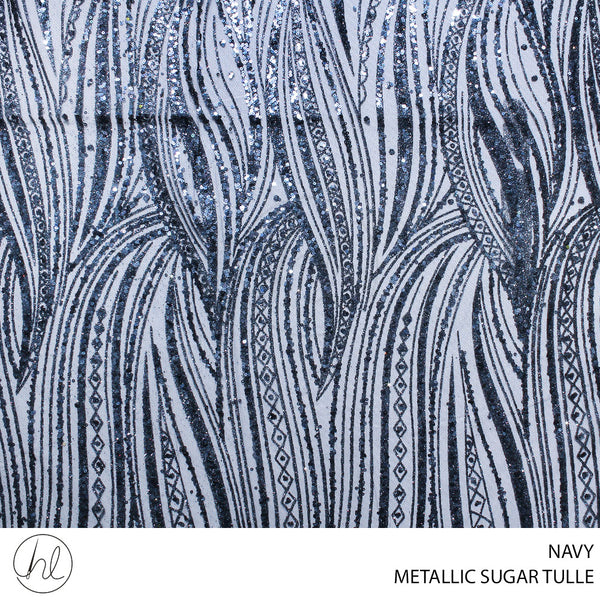TULLE SUGAR MTLC DIAMONDS FABRIC 140CM NAVY ROLL ROLL 001