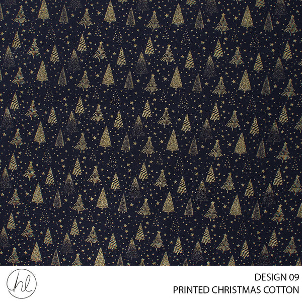 PRINTED CHRISTMAS COTTON (DESIGN 162) (51) NAVY (145CM) PER M