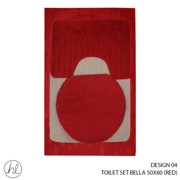 3 PIECE BELLA TOILET SET (50X80) (DESIGN 04) (RED)