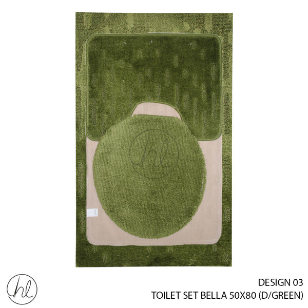 3 PIECE BELLA TOILET SET (50X80) (DESIGN 03) (DARK GREEN)