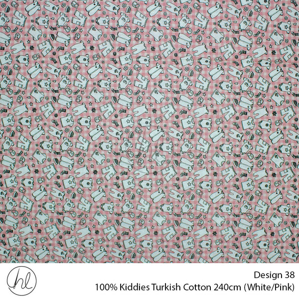 100% Kiddies Turkish Cotton (Design 38) (240cm) (Per M) (Pink)