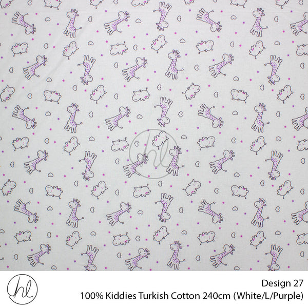 100% Kiddies Turkish Cotton (Design 27) (240cm) (Per M) (White/Light Purple)