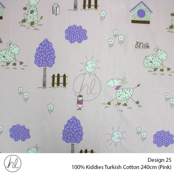 100% Kiddies Turkish Cotton (Design 25) (240cm) (Per M) (Pink)