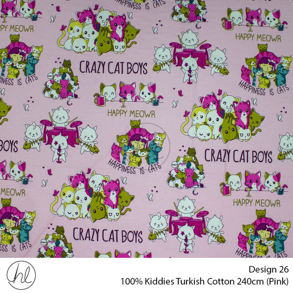 100% Kiddies Turkish Cotton (Design 26) (240cm) (Per M) (Pink)