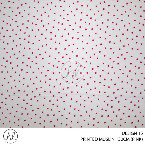 Printed Muslin (Design 15) (150cm) (Per/m) (Pink)