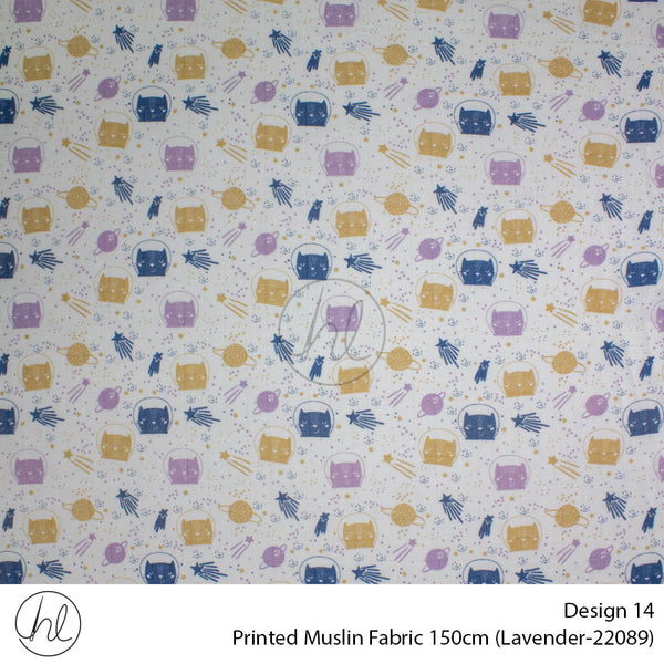 Printed Muslin (Design 14) (150cm) (Per/m) (Lavender)