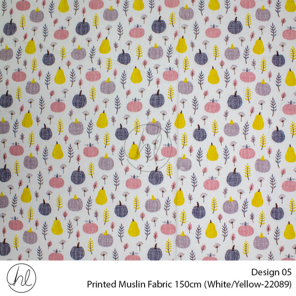 Printed Muslin (Design 05) (150cm) (Per/m) (Grey/Yellow)