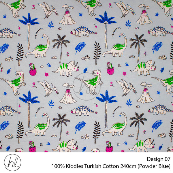 100% Kiddies Turkish Cotton (Design 07) (240cm) (Per M) (PowderBlue)