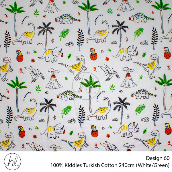 100% Kiddies Turkish Cotton (Design 60) (240cm) (Per M) (White/Green)